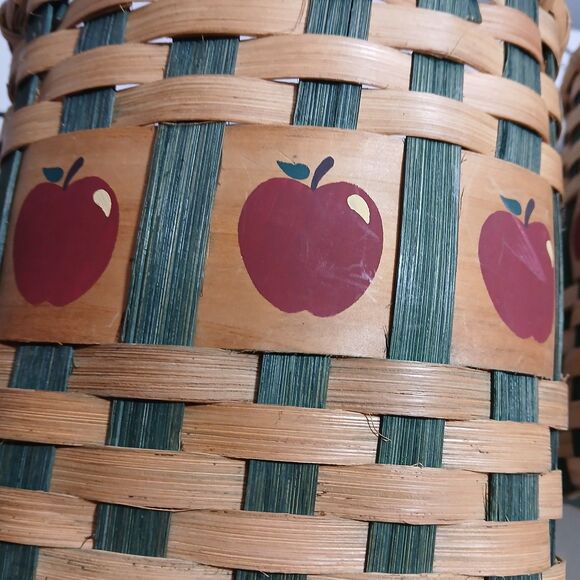 Set of 3 Hand Woven Rattan Wicker Apple Themed Baskets with Wood & Metal Handles - Picture 12 of 12